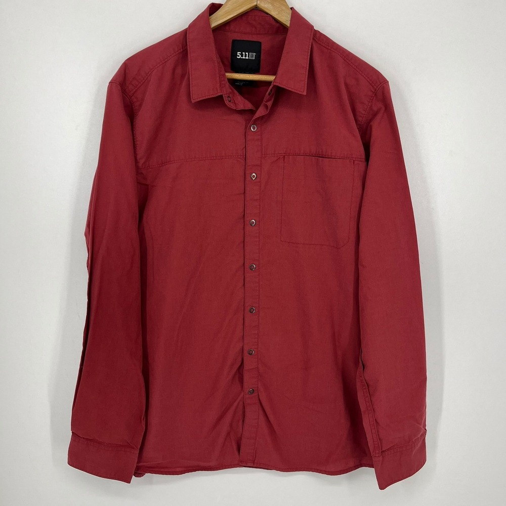 5.11 Tactical Mens Long Sleeve Button Down Utility Shirt Red Size L Large Solid
